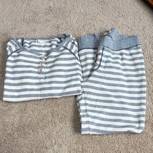 Madewell Waffle Striped Gray and White Loungewear Set